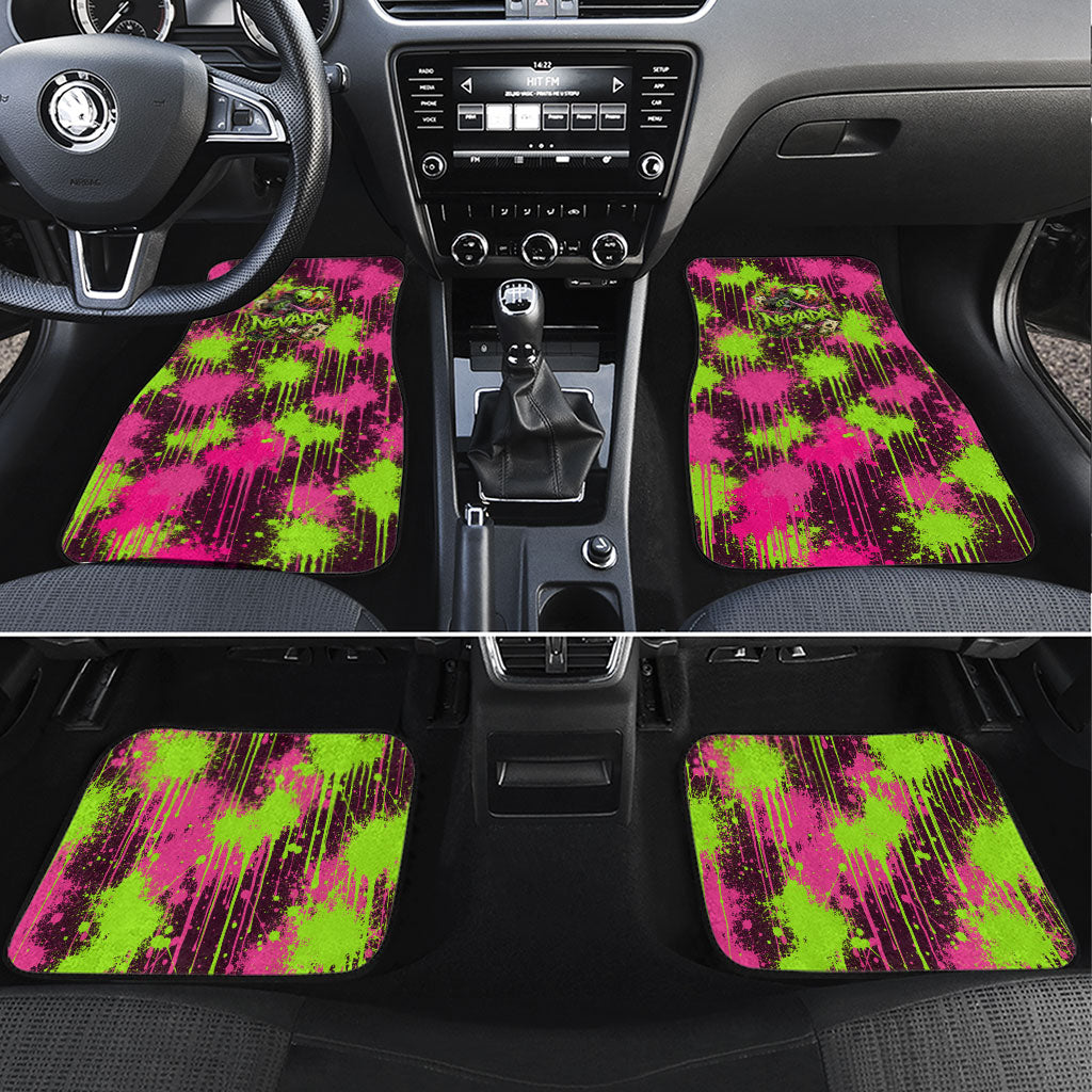 Nevada Area 51 Bull Skull Alien UFO Car Mats Vibrant Pink Lime Paint Drip Graffiti Street Art Style