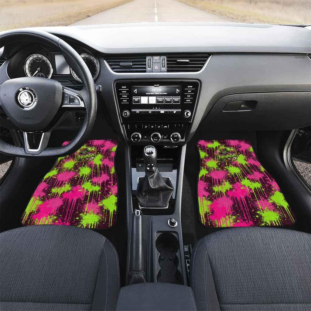Nevada Area 51 Bull Skull Alien UFO Car Mats Vibrant Pink Lime Paint Drip Graffiti Street Art Style