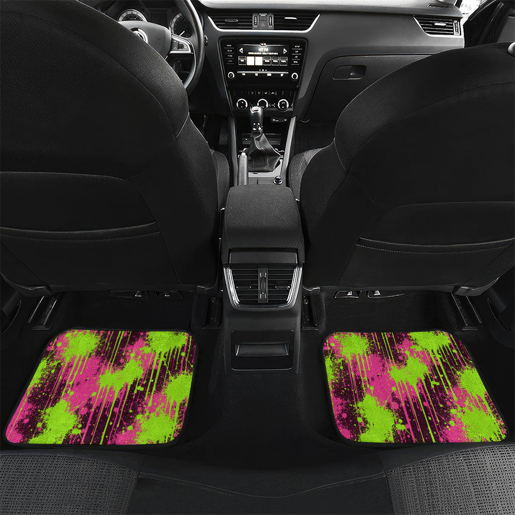 Nevada Area 51 Bull Skull Alien UFO Car Mats Vibrant Pink Lime Paint Drip Graffiti Street Art Style