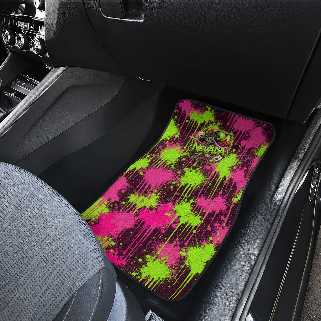 Nevada Area 51 Bull Skull Alien UFO Car Mats Vibrant Pink Lime Paint Drip Graffiti Street Art Style