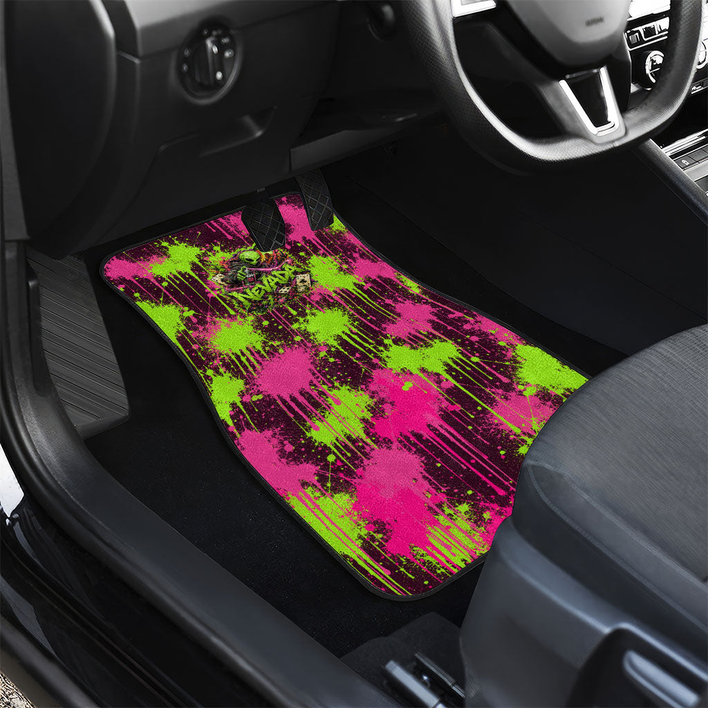 Nevada Area 51 Bull Skull Alien UFO Car Mats Vibrant Pink Lime Paint Drip Graffiti Street Art Style