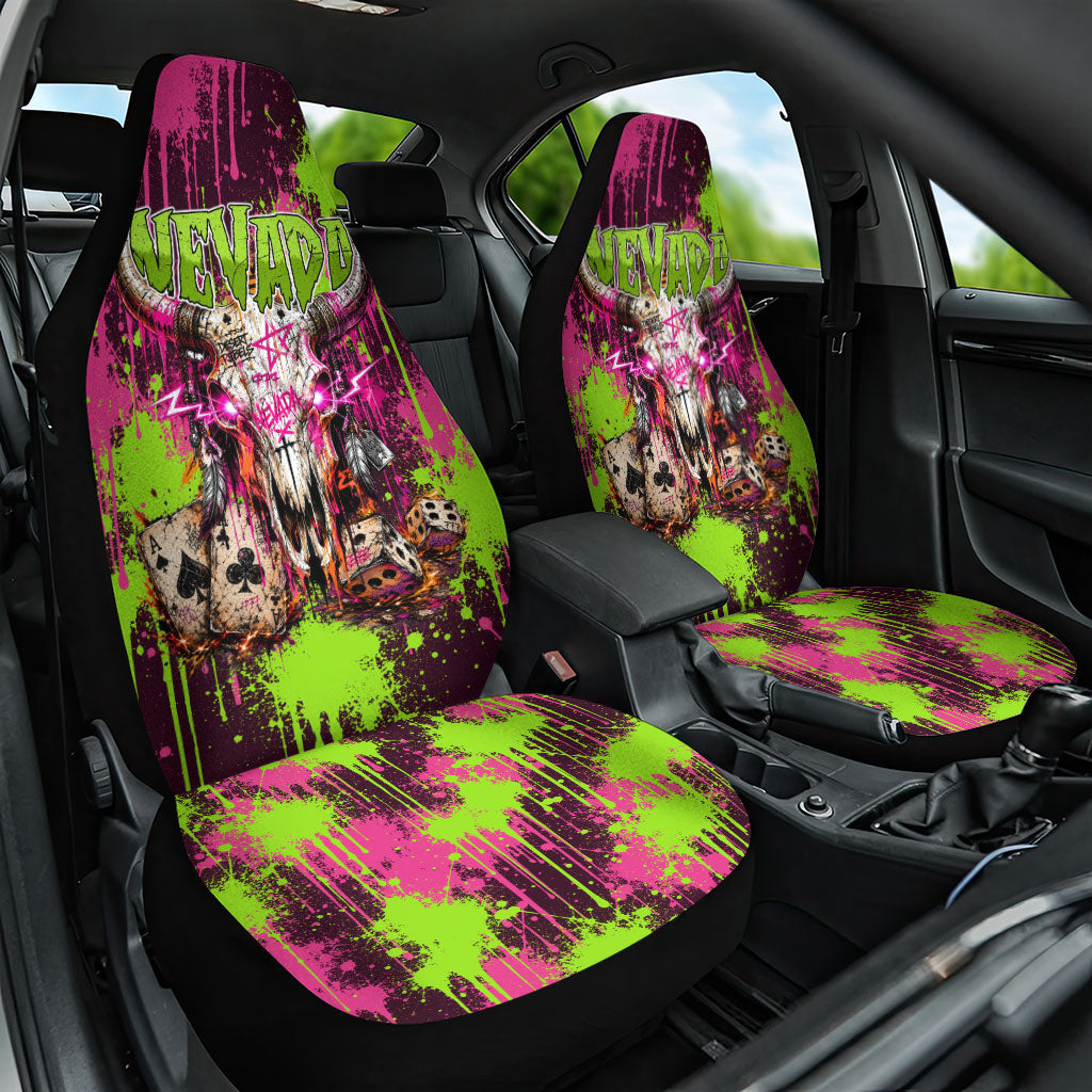 Nevada Area 51 Bull Skull Alien UFO Car Seat Cover Vibrant Pink Lime Paint Drip Graffiti Street Art Style