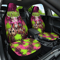 Nevada Area 51 Bull Skull Alien UFO Car Seat Cover Vibrant Pink Lime Paint Drip Graffiti Street Art Style