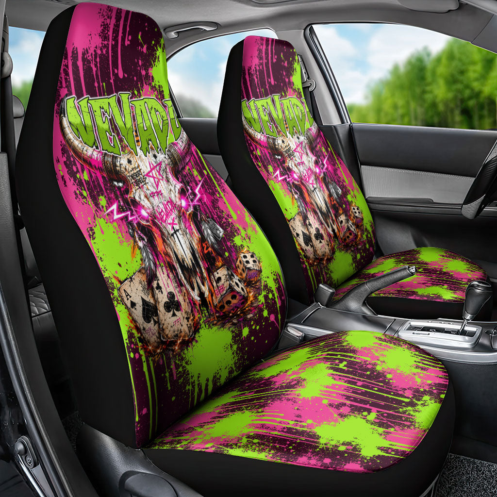 Nevada Area 51 Bull Skull Alien UFO Car Seat Cover Vibrant Pink Lime Paint Drip Graffiti Street Art Style