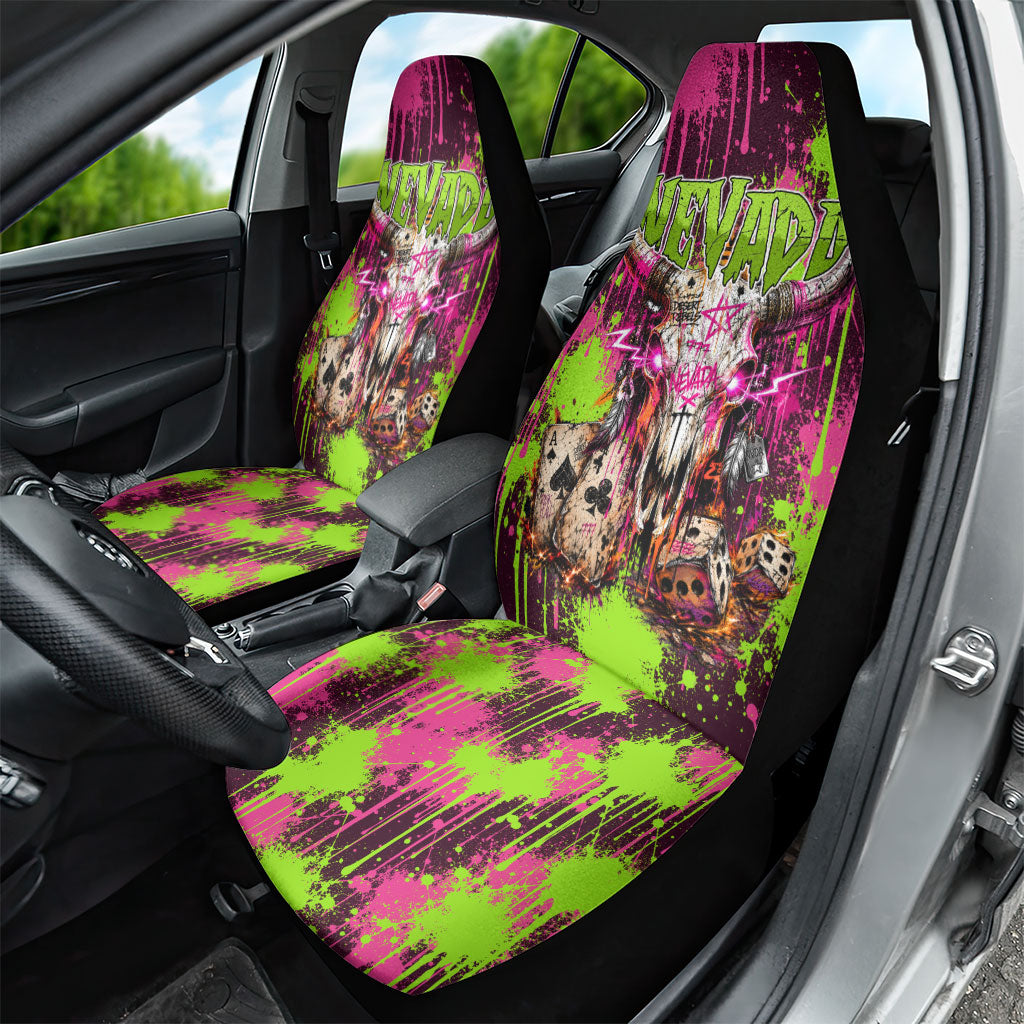 Nevada Area 51 Bull Skull Alien UFO Car Seat Cover Vibrant Pink Lime Paint Drip Graffiti Street Art Style