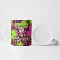 Nevada Area 51 Bull Skull Alien UFO Ceramic Mug Vibrant Pink Lime Paint Drip Graffiti Street Art Style