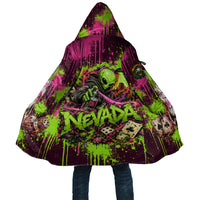 Nevada Area 51 Bull Skull Alien UFO Cloak Vibrant Pink Lime Paint Drip Graffiti Street Art Style