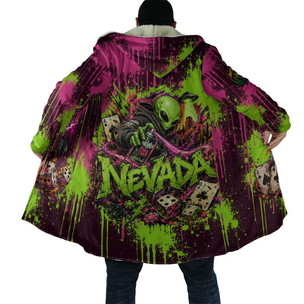 Nevada Area 51 Bull Skull Alien UFO Cloak Vibrant Pink Lime Paint Drip Graffiti Street Art Style