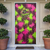 Nevada Area 51 Bull Skull Alien UFO Door Cover Vibrant Pink Lime Paint Drip Graffiti Street Art Style
