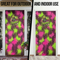 Nevada Area 51 Bull Skull Alien UFO Door Cover Vibrant Pink Lime Paint Drip Graffiti Street Art Style