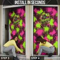 Nevada Area 51 Bull Skull Alien UFO Door Cover Vibrant Pink Lime Paint Drip Graffiti Street Art Style