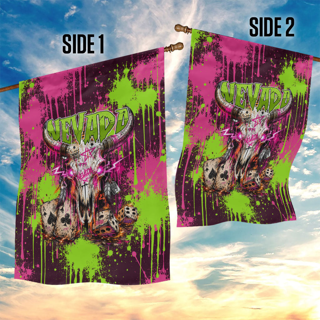 Nevada Area 51 Bull Skull Alien UFO Garden Flag Vibrant Pink Lime Paint Drip Graffiti Street Art Style