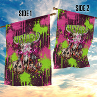 Nevada Area 51 Bull Skull Alien UFO Garden Flag Vibrant Pink Lime Paint Drip Graffiti Street Art Style