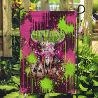 Nevada Area 51 Bull Skull Alien UFO Garden Flag Vibrant Pink Lime Paint Drip Graffiti Street Art Style