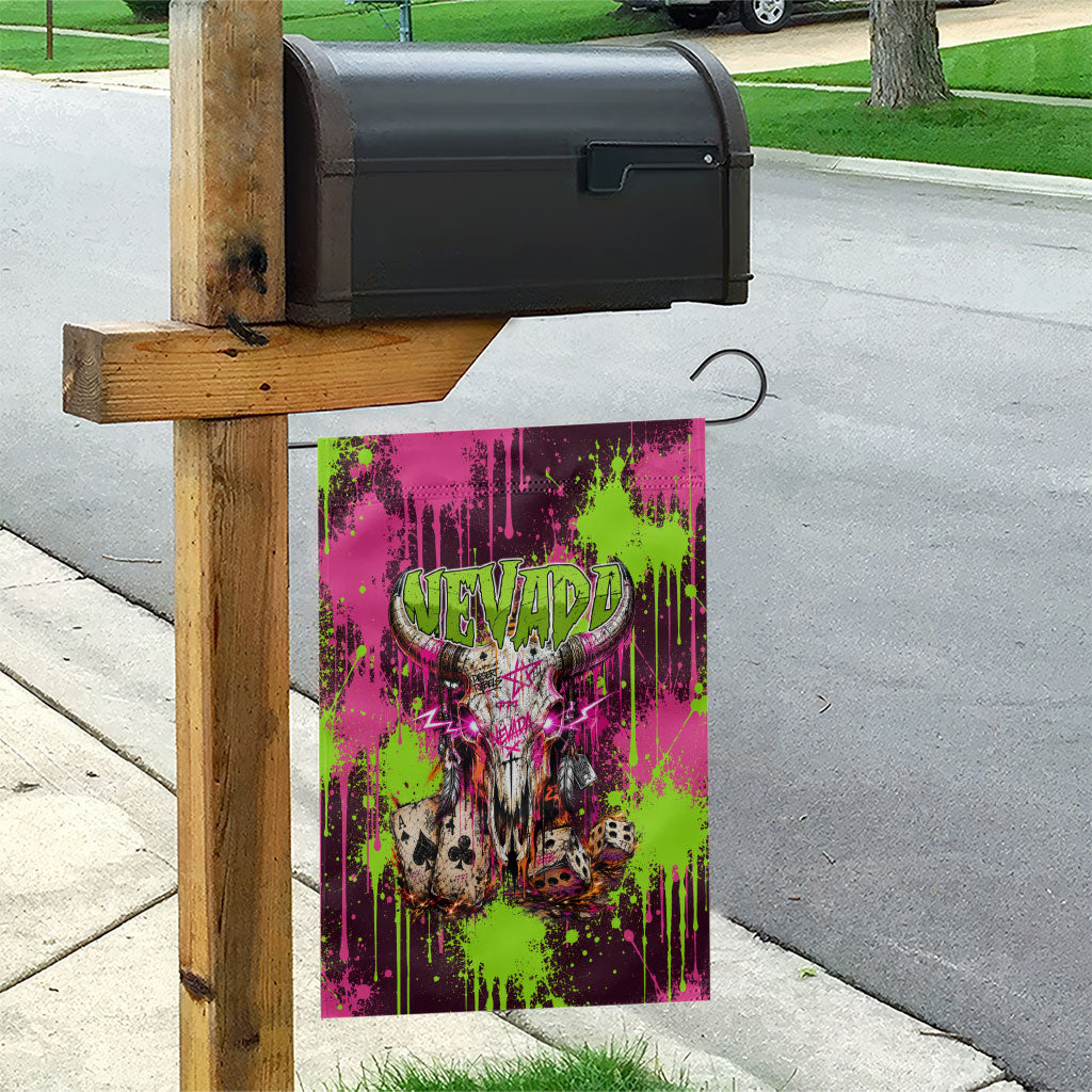 Nevada Area 51 Bull Skull Alien UFO Garden Flag Vibrant Pink Lime Paint Drip Graffiti Street Art Style