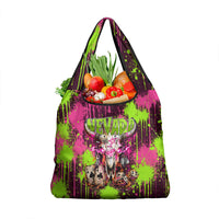 Nevada Area 51 Bull Skull Alien UFO Grocery Bag Vibrant Pink Lime Paint Drip Graffiti Street Art Style