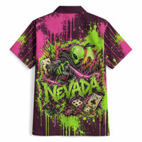 Nevada Area 51 Bull Skull Alien UFO Hawaiian Shirt Vibrant Pink Lime Paint Drip Graffiti Street Art Style