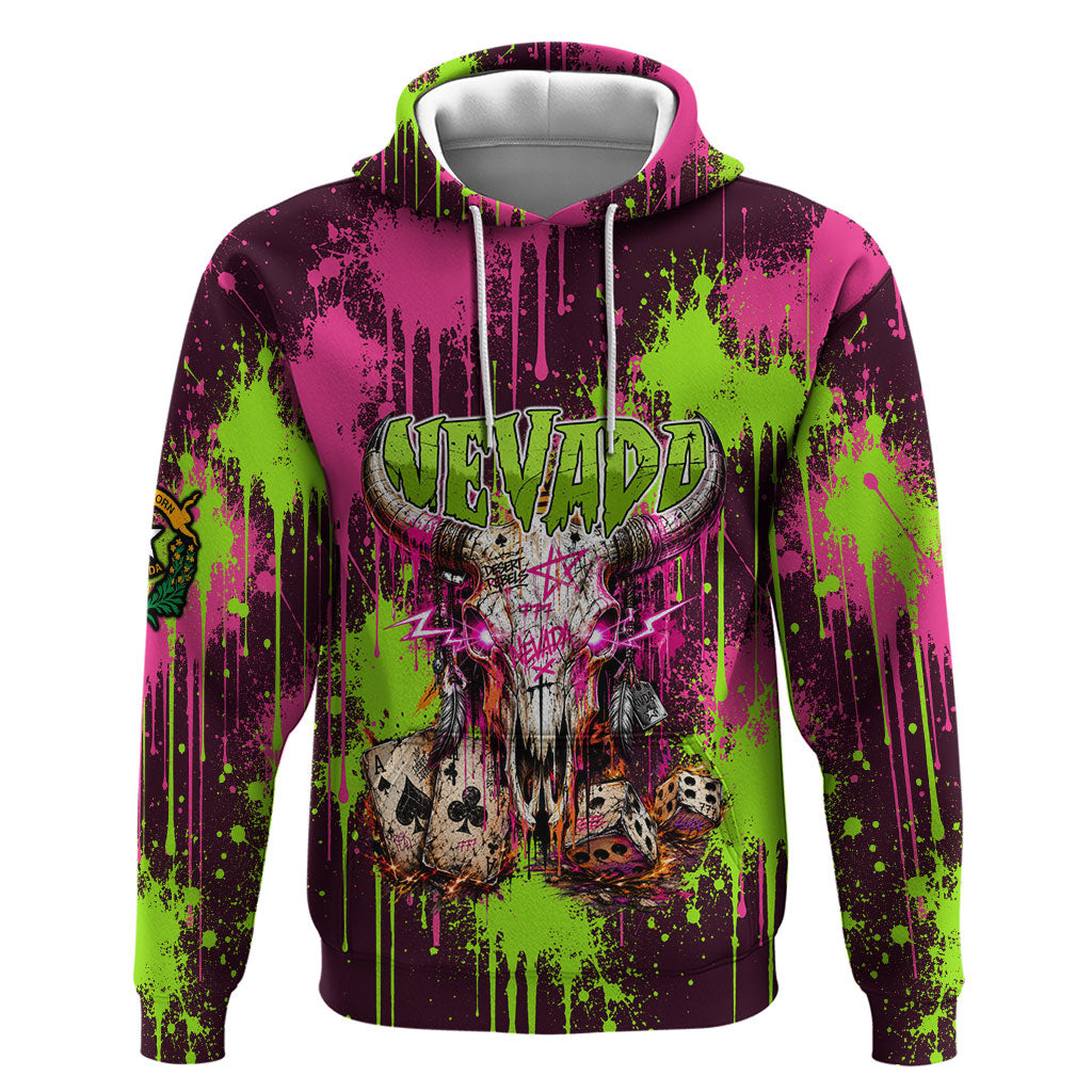 Nevada Area 51 Bull Skull Alien UFO Hoodie Vibrant Pink Lime Paint Drip Graffiti Street Art Style