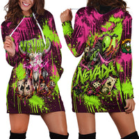 Nevada Area 51 Bull Skull Alien UFO Hoodie Dress Vibrant Pink Lime Paint Drip Graffiti Street Art Style