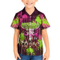 Nevada Area 51 Bull Skull Alien UFO Kid Hawaiian Shirt Vibrant Pink Lime Paint Drip Graffiti Street Art Style