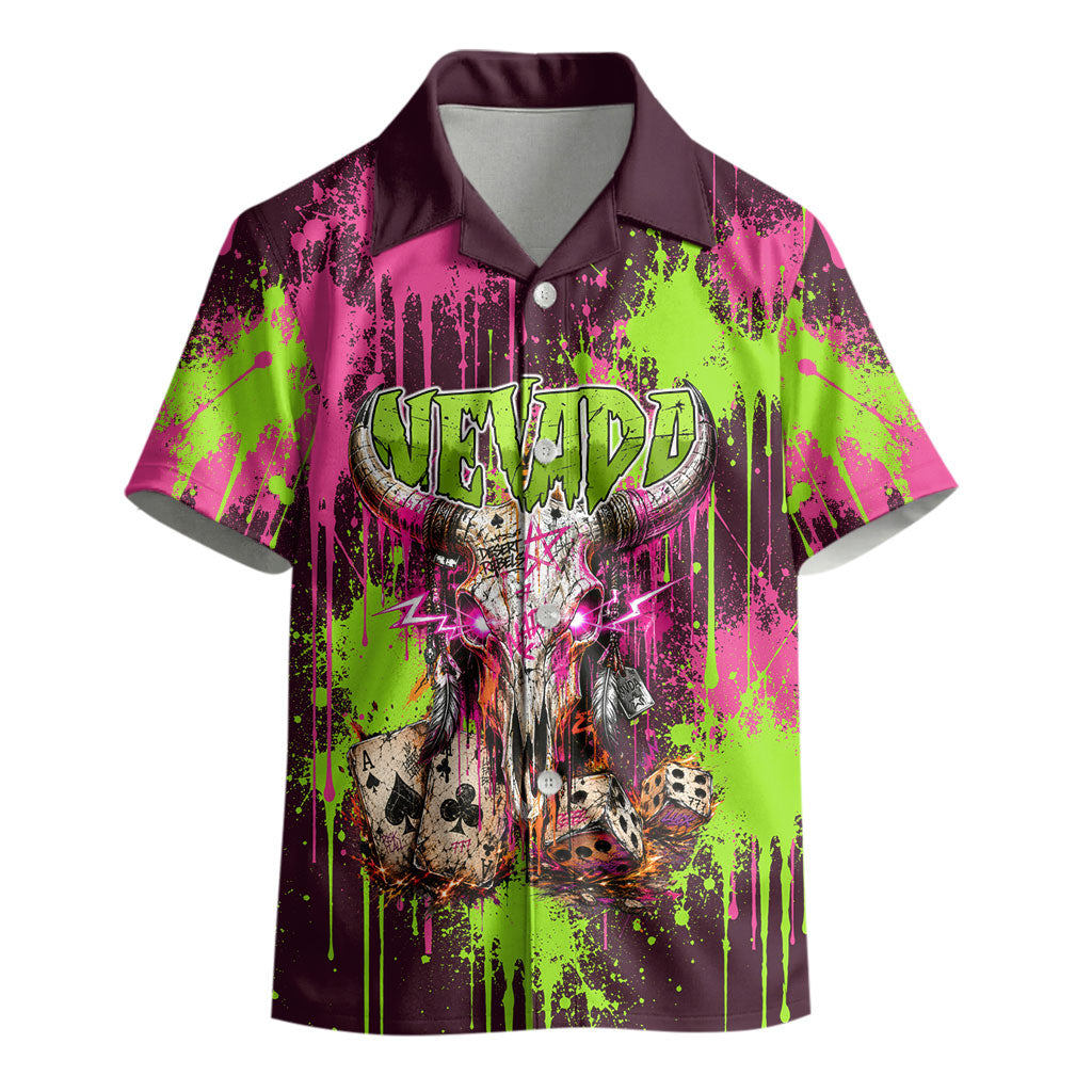 Nevada Area 51 Bull Skull Alien UFO Kid Hawaiian Shirt Vibrant Pink Lime Paint Drip Graffiti Street Art Style