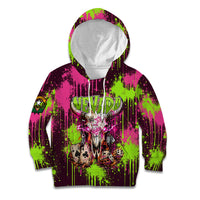 Nevada Area 51 Bull Skull Alien UFO Kid Hoodie Vibrant Pink Lime Paint Drip Graffiti Street Art Style