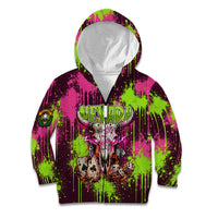 Nevada Area 51 Bull Skull Alien UFO Kid Hoodie Vibrant Pink Lime Paint Drip Graffiti Street Art Style