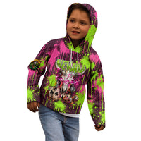 Nevada Area 51 Bull Skull Alien UFO Kid Hoodie Vibrant Pink Lime Paint Drip Graffiti Street Art Style