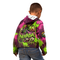Nevada Area 51 Bull Skull Alien UFO Kid Hoodie Vibrant Pink Lime Paint Drip Graffiti Street Art Style