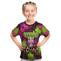 Nevada Area 51 Bull Skull Alien UFO Kid T Shirt Vibrant Pink Lime Paint Drip Graffiti Street Art Style