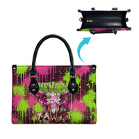 Nevada Area 51 Bull Skull Alien UFO Leather Bag Vibrant Pink Lime Paint Drip Graffiti Street Art Style
