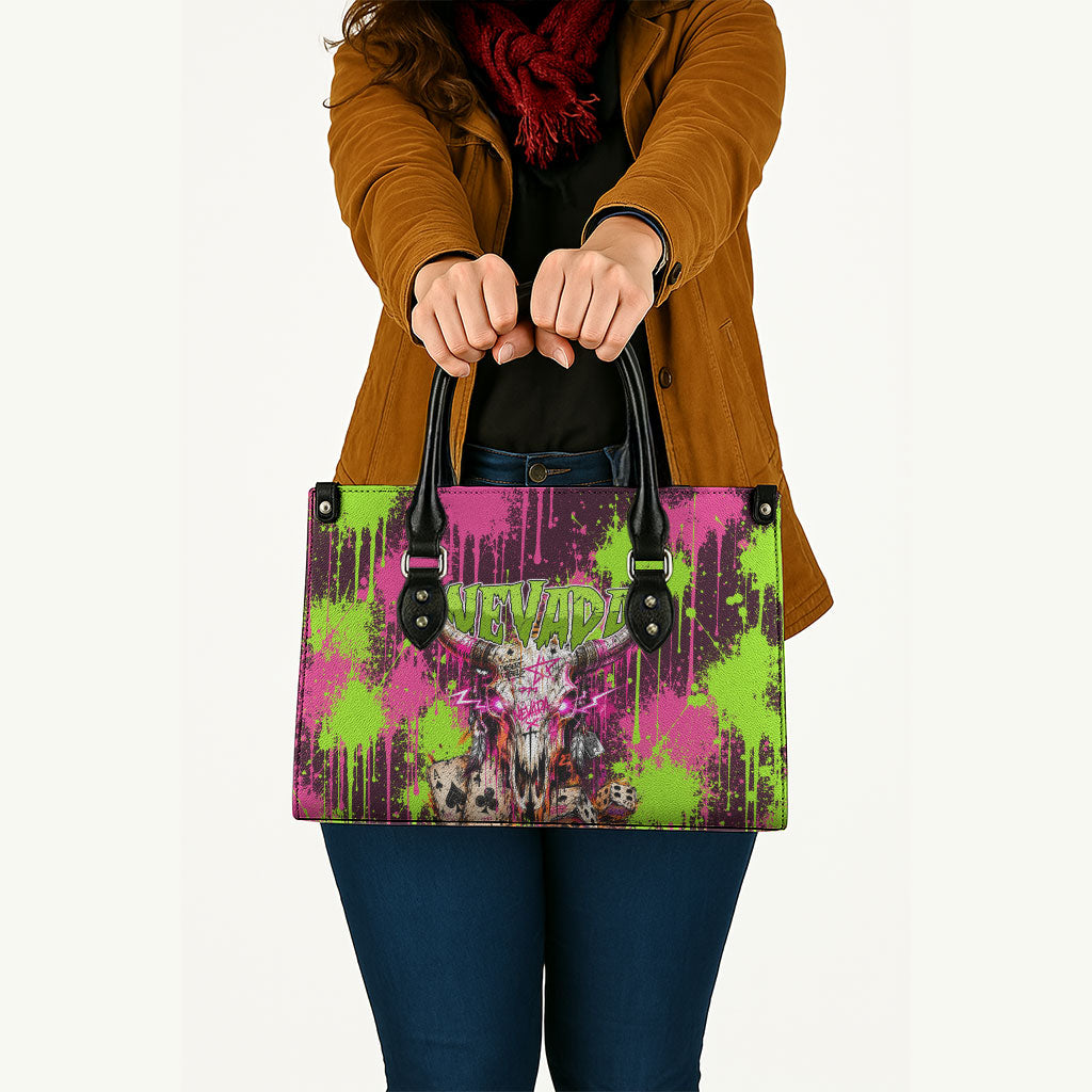 Nevada Area 51 Bull Skull Alien UFO Leather Bag Vibrant Pink Lime Paint Drip Graffiti Street Art Style