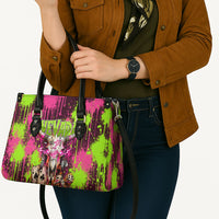 Nevada Area 51 Bull Skull Alien UFO Leather Bag Vibrant Pink Lime Paint Drip Graffiti Street Art Style
