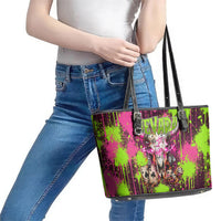 Nevada Area 51 Bull Skull Alien UFO Leather Tote Bag Vibrant Pink Lime Paint Drip Graffiti Street Art Style