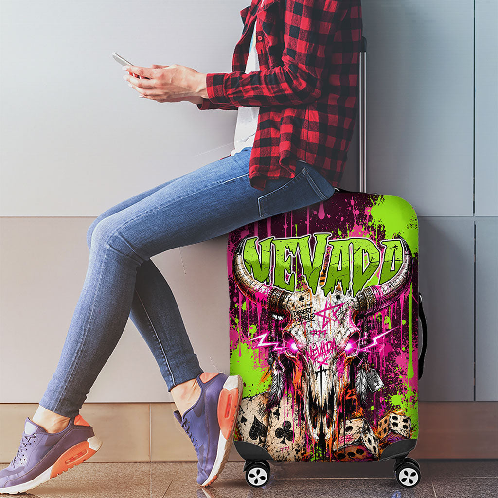Nevada Area 51 Bull Skull Alien UFO Luggage Cover Vibrant Pink Lime Paint Drip Graffiti Street Art Style