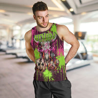 Nevada Area 51 Bull Skull Alien UFO Men Tank Top Vibrant Pink Lime Paint Drip Graffiti Street Art Style
