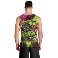 Nevada Area 51 Bull Skull Alien UFO Men Tank Top Vibrant Pink Lime Paint Drip Graffiti Street Art Style