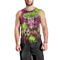Nevada Area 51 Bull Skull Alien UFO Men Tank Top Vibrant Pink Lime Paint Drip Graffiti Street Art Style