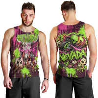 Nevada Area 51 Bull Skull Alien UFO Men Tank Top Vibrant Pink Lime Paint Drip Graffiti Street Art Style
