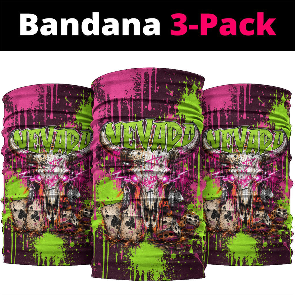Nevada Area 51 Bull Skull Alien UFO Neck Gaiter Vibrant Pink Lime Paint Drip Graffiti Street Art Style