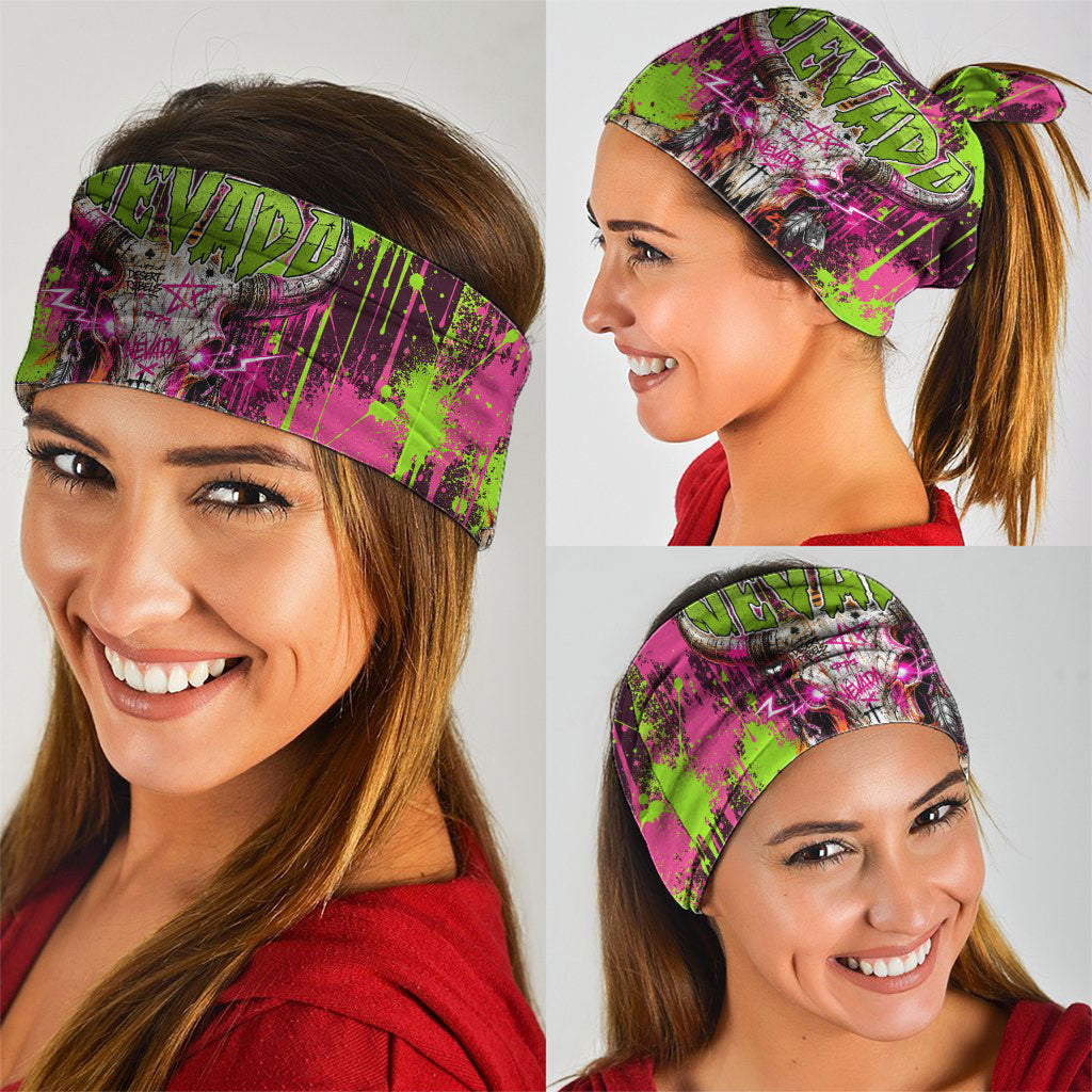 Nevada Area 51 Bull Skull Alien UFO Neck Gaiter Vibrant Pink Lime Paint Drip Graffiti Street Art Style