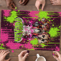 Nevada Area 51 Bull Skull Alien UFO Puzzle Vibrant Pink Lime Paint Drip Graffiti Street Art Style