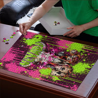 Nevada Area 51 Bull Skull Alien UFO Puzzle Vibrant Pink Lime Paint Drip Graffiti Street Art Style