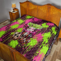 Nevada Area 51 Bull Skull Alien UFO Quilt Vibrant Pink Lime Paint Drip Graffiti Street Art Style