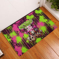 Nevada Area 51 Bull Skull Alien UFO Rubber Doormat Vibrant Pink Lime Paint Drip Graffiti Street Art Style