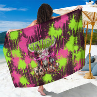 Nevada Area 51 Bull Skull Alien UFO Sarong Vibrant Pink Lime Paint Drip Graffiti Street Art Style