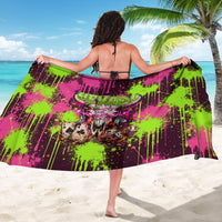 Nevada Area 51 Bull Skull Alien UFO Sarong Vibrant Pink Lime Paint Drip Graffiti Street Art Style
