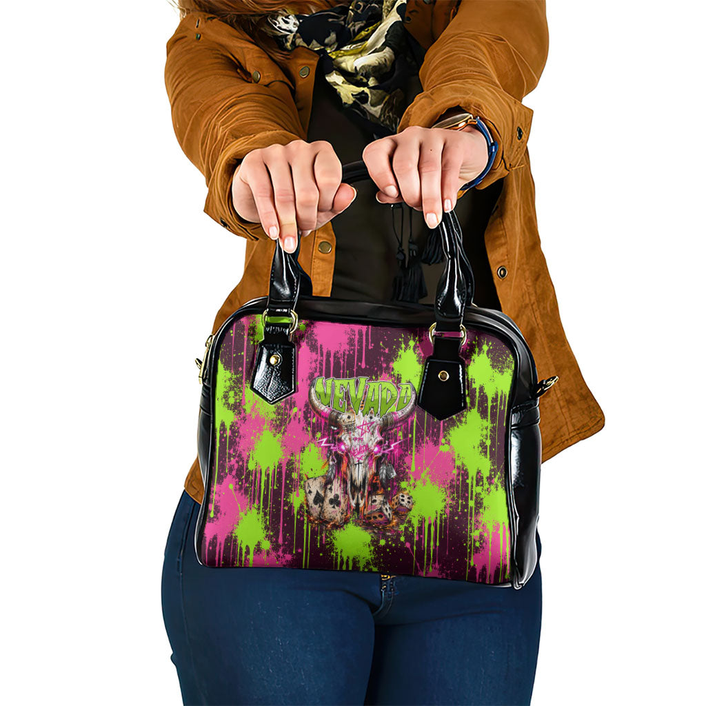 Nevada Area 51 Bull Skull Alien UFO Shoulder Handbag Vibrant Pink Lime Paint Drip Graffiti Street Art Style
