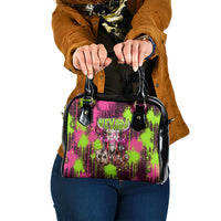 Nevada Area 51 Bull Skull Alien UFO Shoulder Handbag Vibrant Pink Lime Paint Drip Graffiti Street Art Style