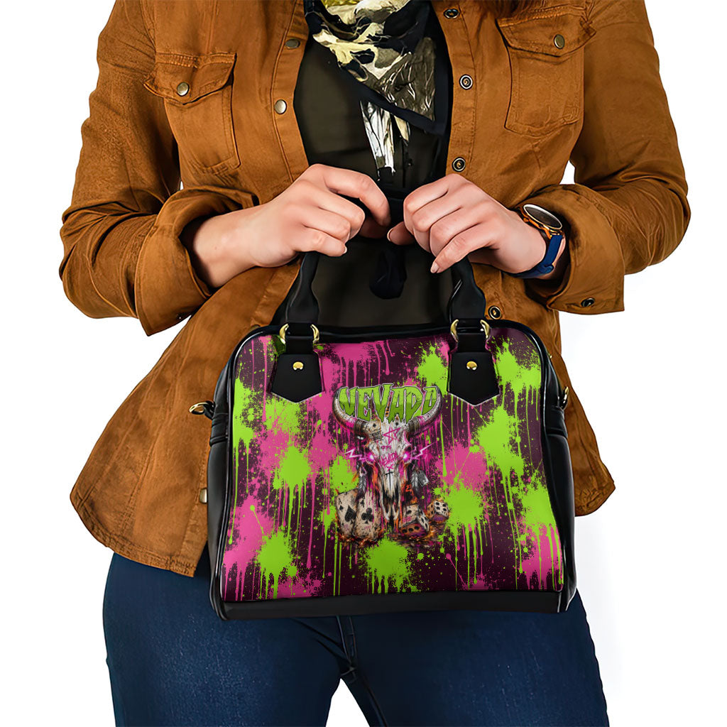 Nevada Area 51 Bull Skull Alien UFO Shoulder Handbag Vibrant Pink Lime Paint Drip Graffiti Street Art Style